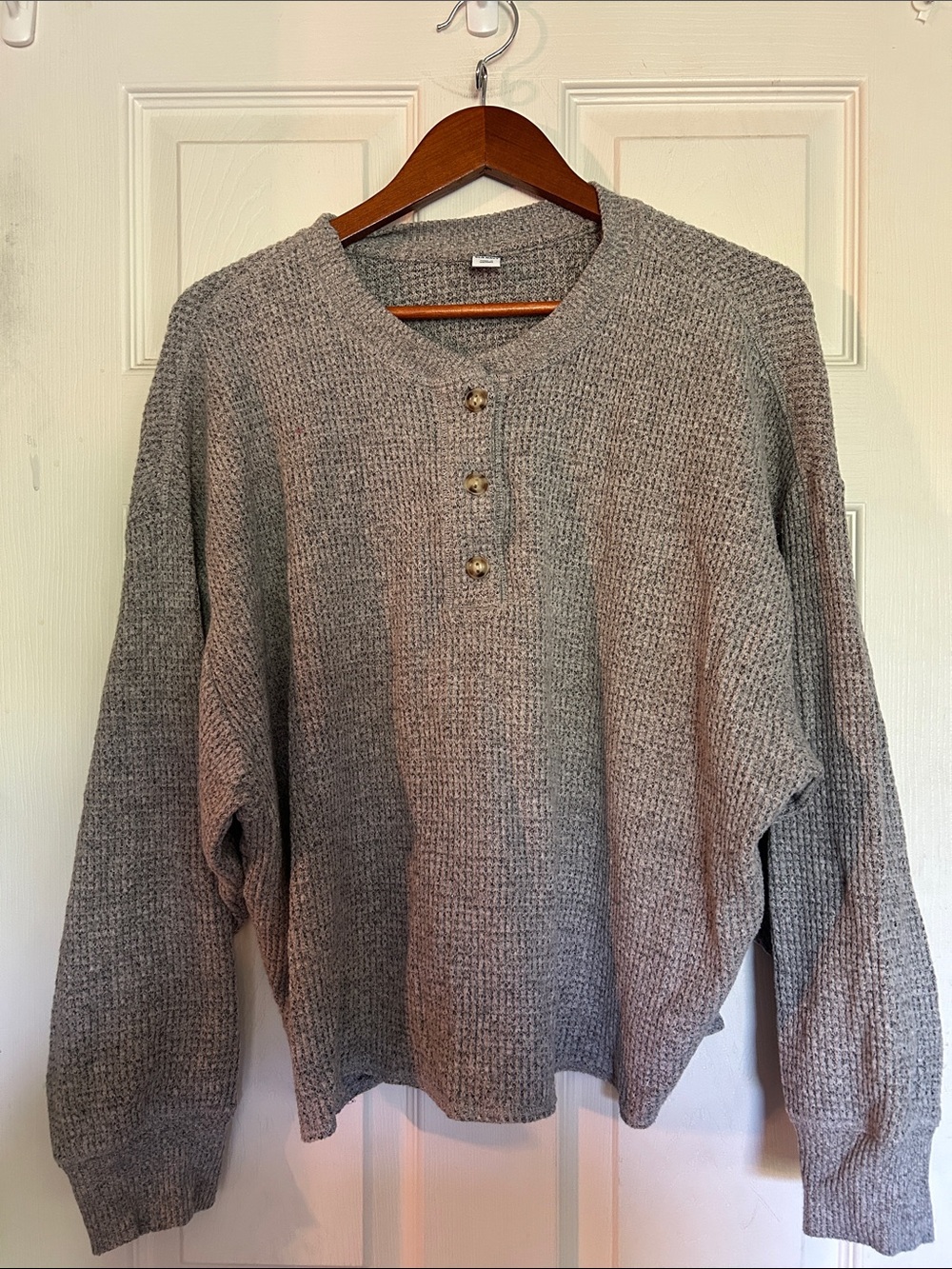 Men's Gray Knit Henley Sweater - Classic Comfortable Style